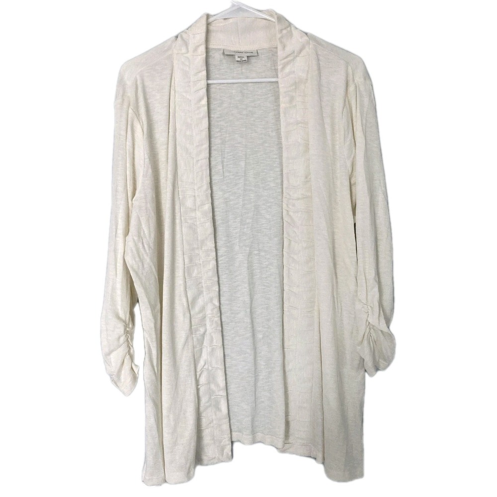 Coldwater Creek Cardigan Sweater Women 2X Wht Manipulated Ruched Sleeve Open NWT